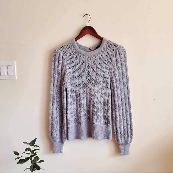 J Crew Balloon-sleeve cable-knit sweater Dusty Sky Blue XS - Picture 3 of 9